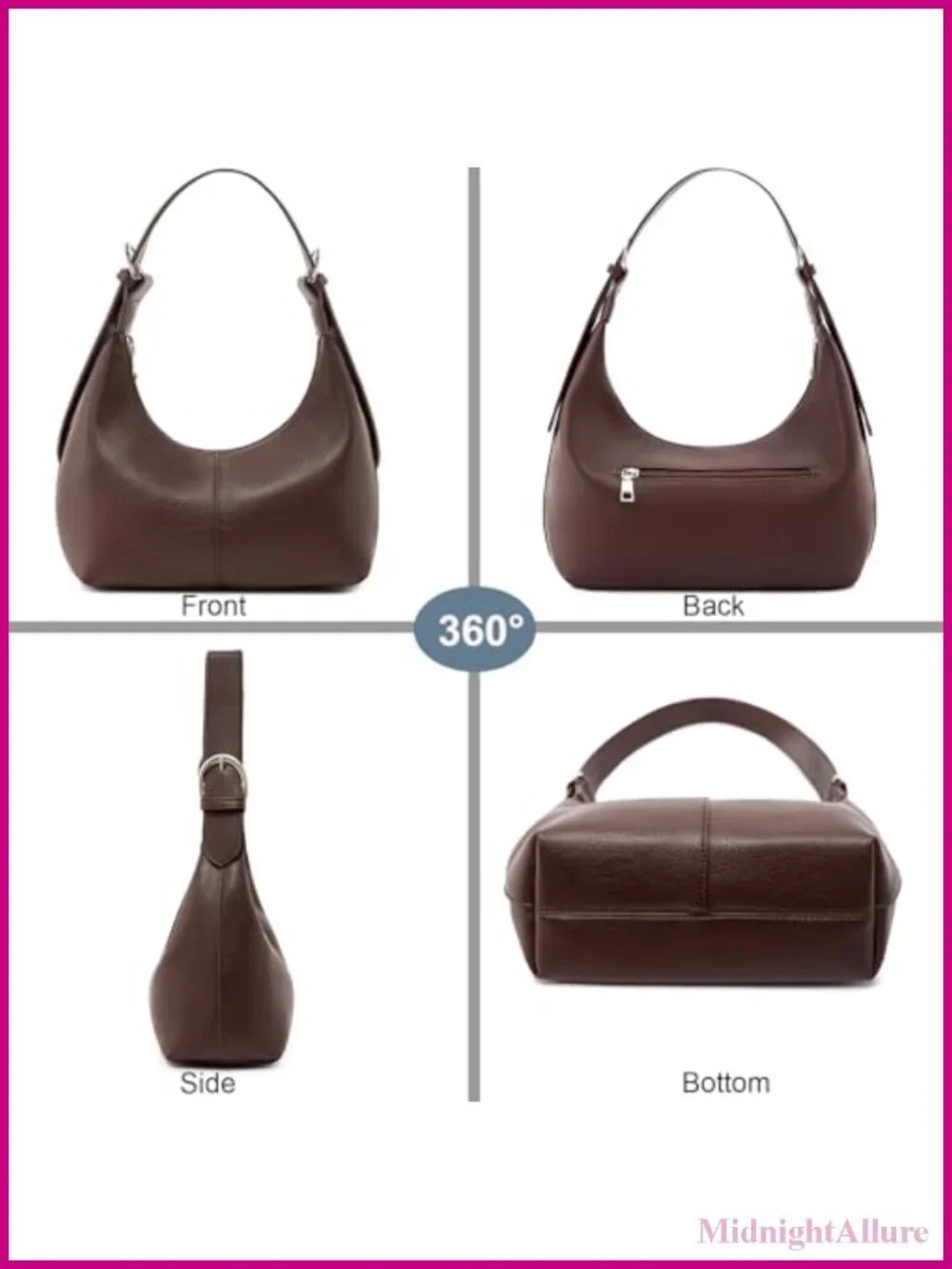 PU Leather Hobo Shoulder Bag Slouchy Crossbody Purse 2 Straps